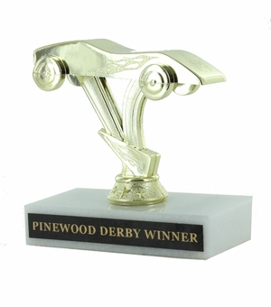 3-3/4 INCH PINEWOOD DERBY TROPHY ON WHITE MARBLE BASE 