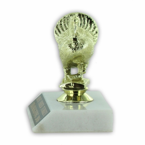 3-3/4 INCH TURKEY FIGURE TROPHY ON WHITE MARBLE BASE 