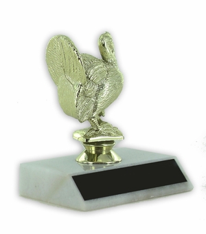 3-3/4 INCH TURKEY FIGURE TROPHY ON WHITE MARBLE BASE 