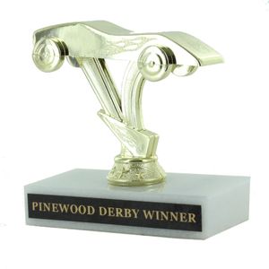 3-3/4 INCH PINEWOOD DERBY TROPHY ON WHITE MARBLE BASE 