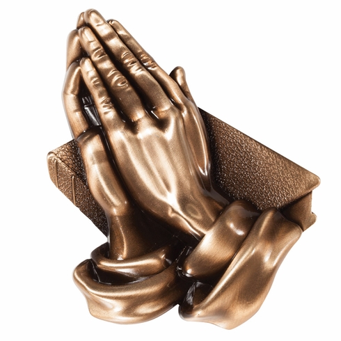 3-3/4" x 5" PRAYING HANDS ANTIQUE BRASS DIE CAST PLAQUE MOUNT