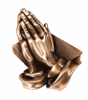 3-3/4" x 5" PRAYING HANDS ANTIQUE BRASS DIE CAST PLAQUE MOUNT