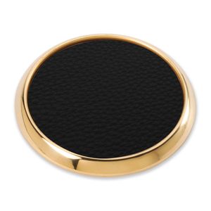 4 INCH GOLD METAL AND BLACK LEATHERETTE COASTER