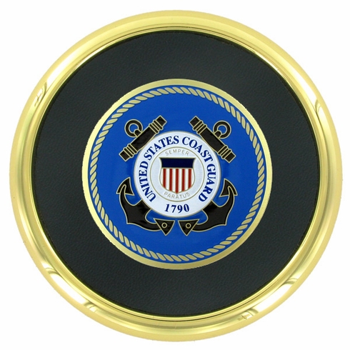 3-5/8 INCH GOLD METAL COAST GUARD COASTER