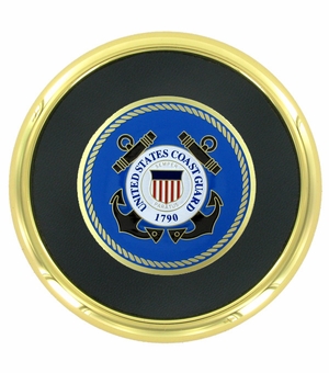 3-5/8 INCH GOLD METAL COAST GUARD COASTER