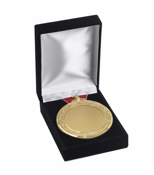 3-5/8 x 4-1/2 x 1-1/4 INCH BLACK VELOUR HINGE PRESENTATION BOX-HOLDS UP TO 2-7/8 INCH MEDAL