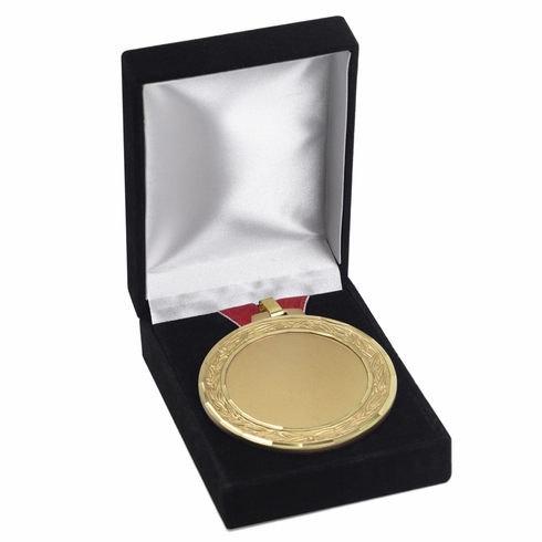 3-5/8 x 4-1/2 x 1-1/4 INCH BLACK VELOUR HINGE PRESENTATION BOX-HOLDS UP TO 2-7/8 INCH MEDAL
