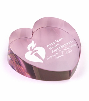 3 INCH OPTICAL CRYSTAL PINK HEART PAPERWEIGHT