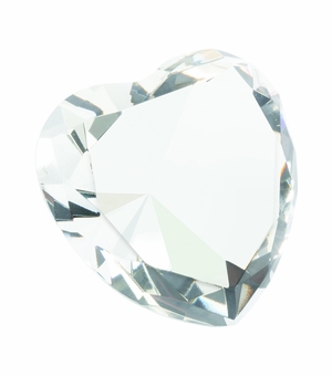 3 x 1-3/4 INCH OPTICAL CRYSTAL FACETED HEART PAPERWEIGHT