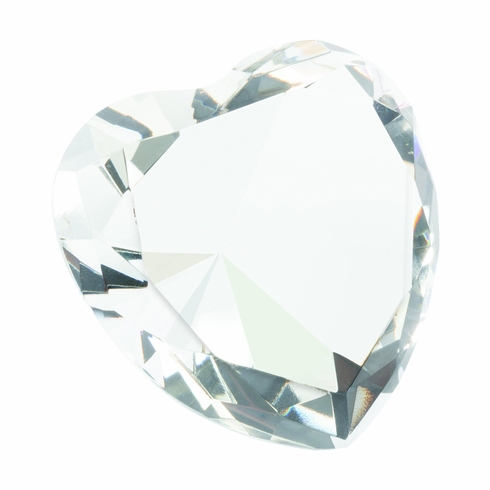 3 x 1-3/4 INCH OPTICAL CRYSTAL FACETED HEART PAPERWEIGHT