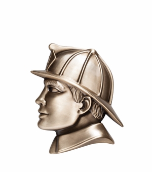 3" x 3-3/4" SMALL FIREMAN HEAD ANTIQUE BRASS DIE CAST ZINC PLAQUE MOUNT