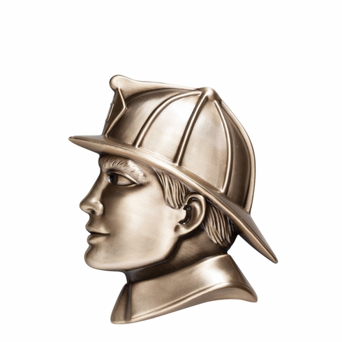 3" x 3-3/4" SMALL FIREMAN HEAD ANTIQUE BRASS DIE CAST ZINC PLAQUE MOUNT