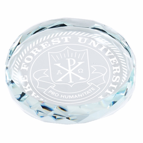 3" x 3/4" INCH ROUND CRYSTAL PAPERWEIGHT CUT AND BEVELED EDGE