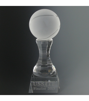 3 X 8 INCH FROSTED CRYSTAL TENNIS BALL ON PEDESTAL TROPHY