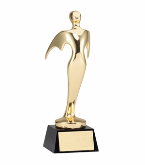 3 x 9-1/4 METAL FEMALE ACHIEVEMENT FIGURE TROPHY POLISHED GOLD FINISH