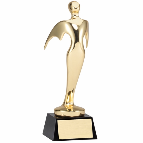 3 x 9-1/4 METAL FEMALE ACHIEVEMENT FIGURE TROPHY POLISHED GOLD FINISH