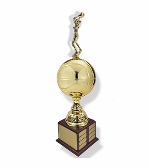 30 INCH LARGE GOLD BASKETBALL PERPETUAL TROPHY WITH FEMALE BASKETBALL FIGURE