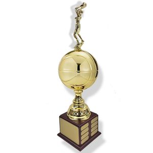 30 INCH LARGE GOLD BASKETBALL PERPETUAL TROPHY WITH FEMALE BASKETBALL FIGURE