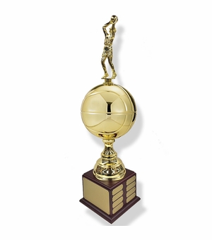 30 INCH LARGE GOLD BASKETBALL PERPETUAL TROPHY WITH MALE BASKETBALL FIGURE