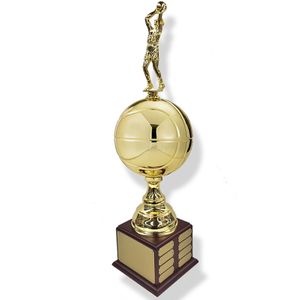 30 INCH LARGE GOLD BASKETBALL PERPETUAL TROPHY WITH MALE BASKETBALL FIGURE
