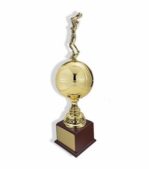 30 INCH LARGE GOLD BASKETBALL TROPHY WITH FEMALE BASKETBALL FIGURE