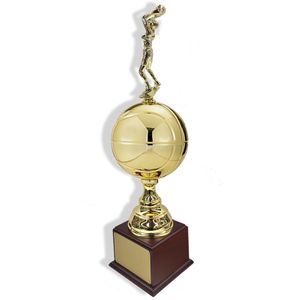 30 INCH LARGE GOLD BASKETBALL TROPHY WITH FEMALE BASKETBALL FIGURE