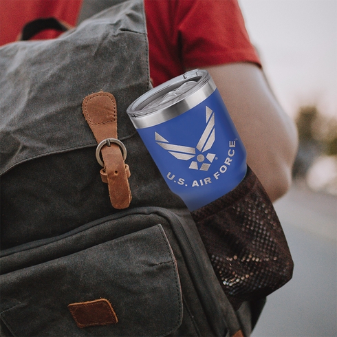 30 OZ DOUBLE WALLED STAINLESS STEEL LARGE BLUE TUMBLER LASER ENGRAVED WITH U.S. AIR FORCE LOGO