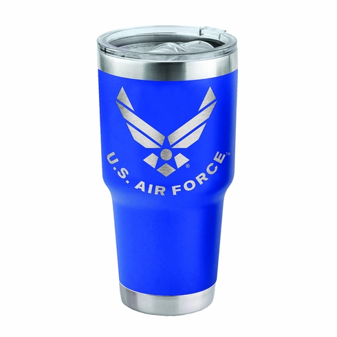 30 OZ DOUBLE WALLED STAINLESS STEEL LARGE BLUE TUMBLER LASER ENGRAVED WITH U.S. AIR FORCE LOGO