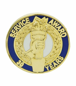 3/4 Inch in Diameter 30 Year Service Award Pin without Crystal