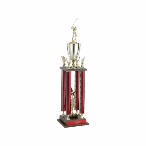 31, 34, 37 INCH FOUR COLUMN MOONBEAM TROPHY WITH CUP, EAGLE TRIMS AND TAKES FIGURE