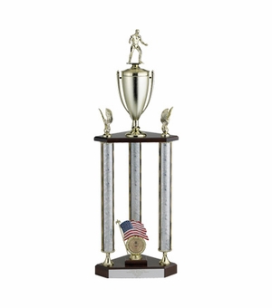 31, 34, 37 INCH THREE COLUMN MOONBEAM TROPHY WITH CUP, EAGLE TRIMS, HOLDS 2 INCH INSERT AND TAKES FIGURE