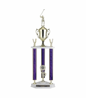 32, 35, 38 INCH SPLASH THREE COLUMN TROPHY WITH CUP, EAGLE TRIMS, RISER, HOLDS 2 INCH INSERT AND TAKES FIGURE