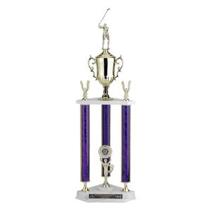 32, 35, 38 INCH SPLASH THREE COLUMN TROPHY WITH CUP, EAGLE TRIMS, RISER, HOLDS 2 INCH INSERT AND TAKES FIGURE