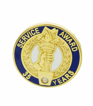 3/4 Inch in Diameter 35 Year Service Award Pin with Crystal