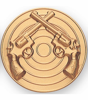 2-Inch in Diameter Round Metal Revolver Themed Stamped Insert in Gold