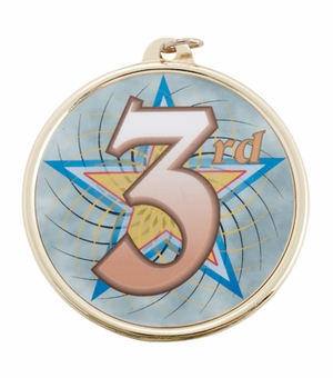 2-1/4 Inch in Diameter Round Mylar Detailed 3rd Place Gold Medal with Customizable Back