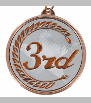 2-1/8 Inch in Diameter Round 3rd Place Bronze and Mylar Medal with Customizable Back