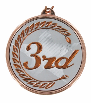 2-1/8 Inch in Diameter Round 3rd Place Bronze and Mylar Medal with Customizable Back
