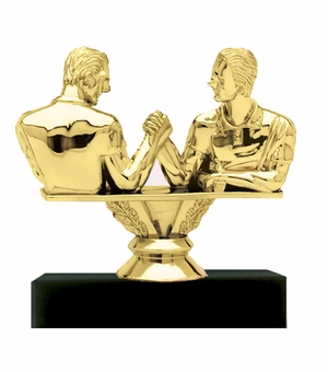 4-1/2 INCH ARM WRESTLING FIGURE TROPHY ON BLACK MARBLE BASE
