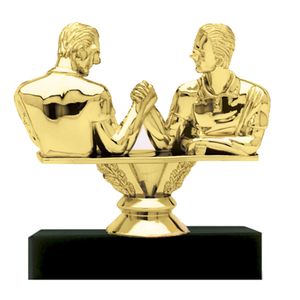 4-1/2 INCH ARM WRESTLING FIGURE TROPHY ON BLACK MARBLE BASE