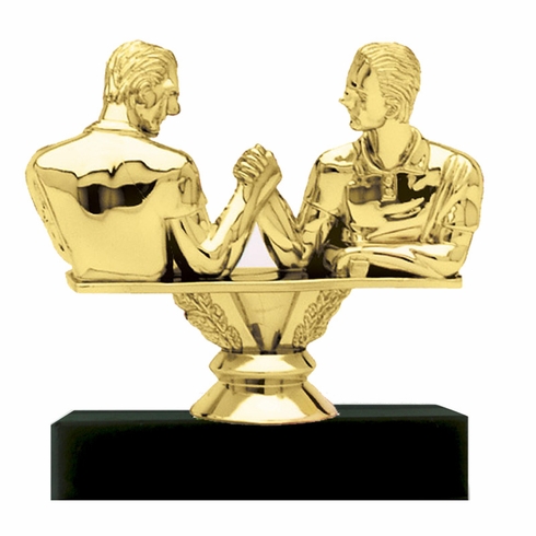 4-1/2 INCH ARM WRESTLING FIGURE TROPHY ON BLACK MARBLE BASE
