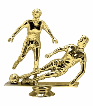 4-1/2 INCH GOLD PLASTIC FEMALE DOUBLE SOCCER PLAYER TROPHY FIGURE