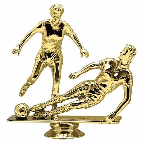 4-1/2 INCH GOLD PLASTIC FEMALE DOUBLE SOCCER PLAYER TROPHY FIGURE