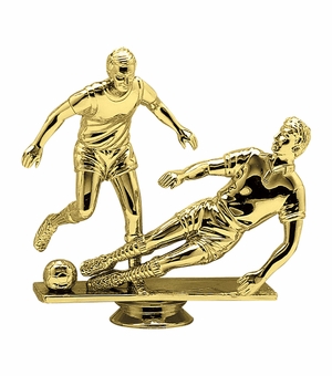 4-1/2 INCH GOLD PLASTIC MALE DOUBLE SOCCER PLAYER TROPHY FIGURE