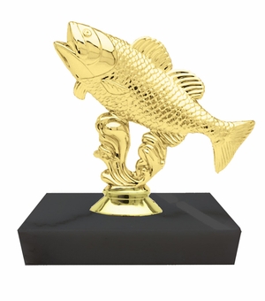 4-1/2 INCH HEIGHT BASS FISH TROPHY ON BLACK MARBLE BASE