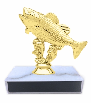 4-1/2 INCH HEIGHT BASS FISH TROPHY ON WHITE MARBLE BASE