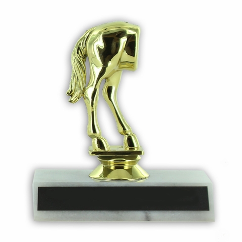 4-1/2 INCH HORSE REAR TROPHY ON WHITE PLASTIC BASE