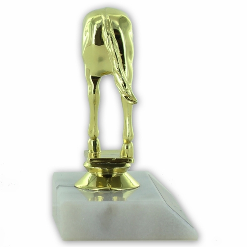 4-1/2 INCH HORSE REAR TROPHY ON WHITE PLASTIC BASE