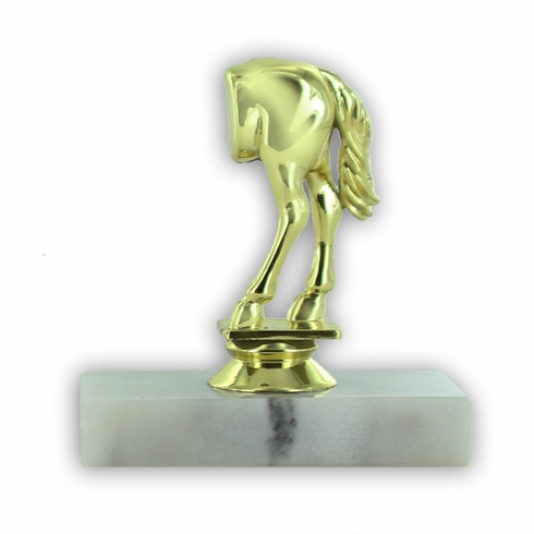4-1/2 INCH HORSE REAR TROPHY ON WHITE PLASTIC BASE