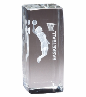 4 1/2" x 2" CRYSTAL AWARD FEMALE BASKETBALL FIGURE LASER ENGRAVED INSIDE CRYSTAL